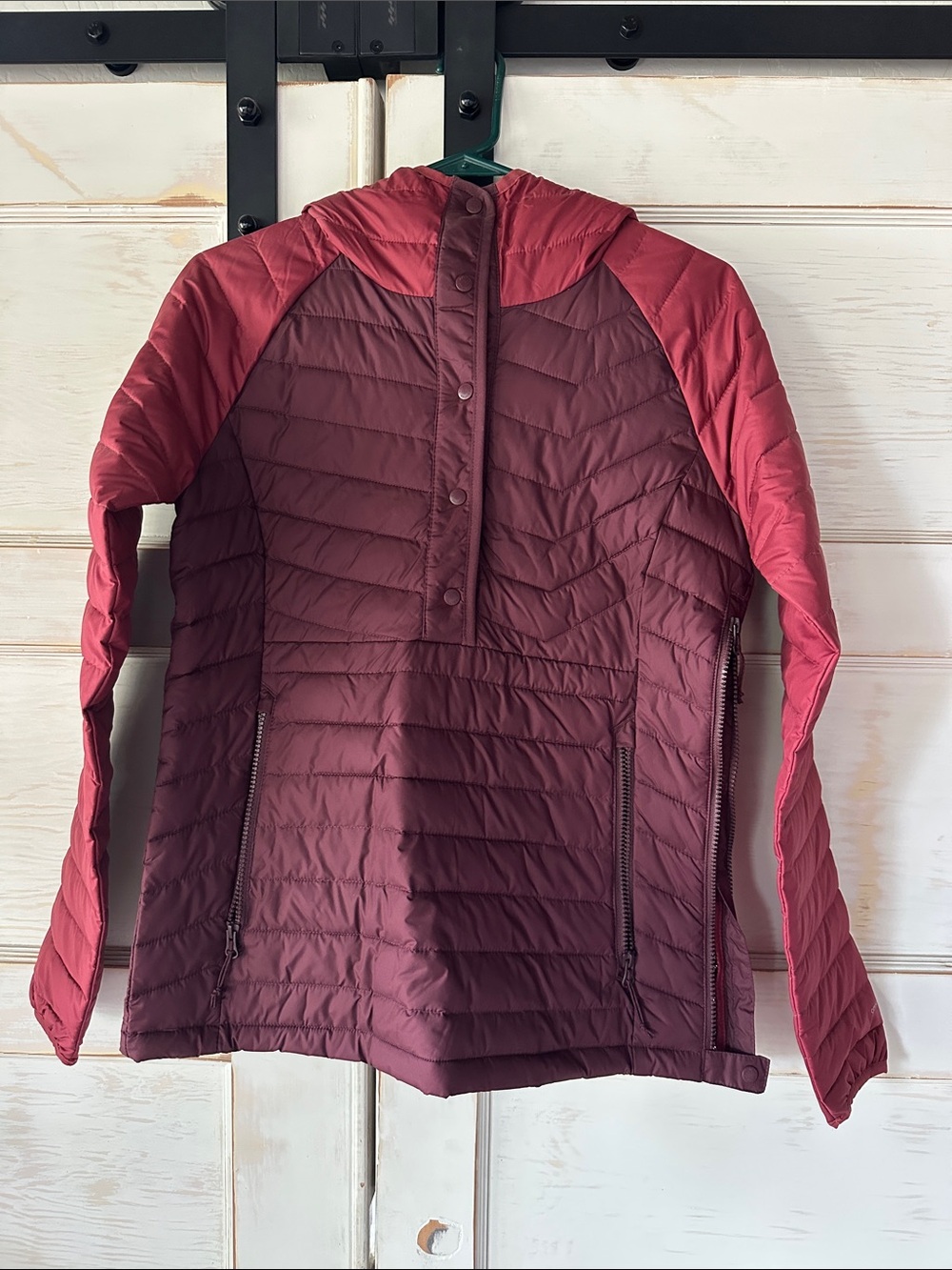 Columbia Two-Tone Burgundy and Rose Hooded Puffer Jacket